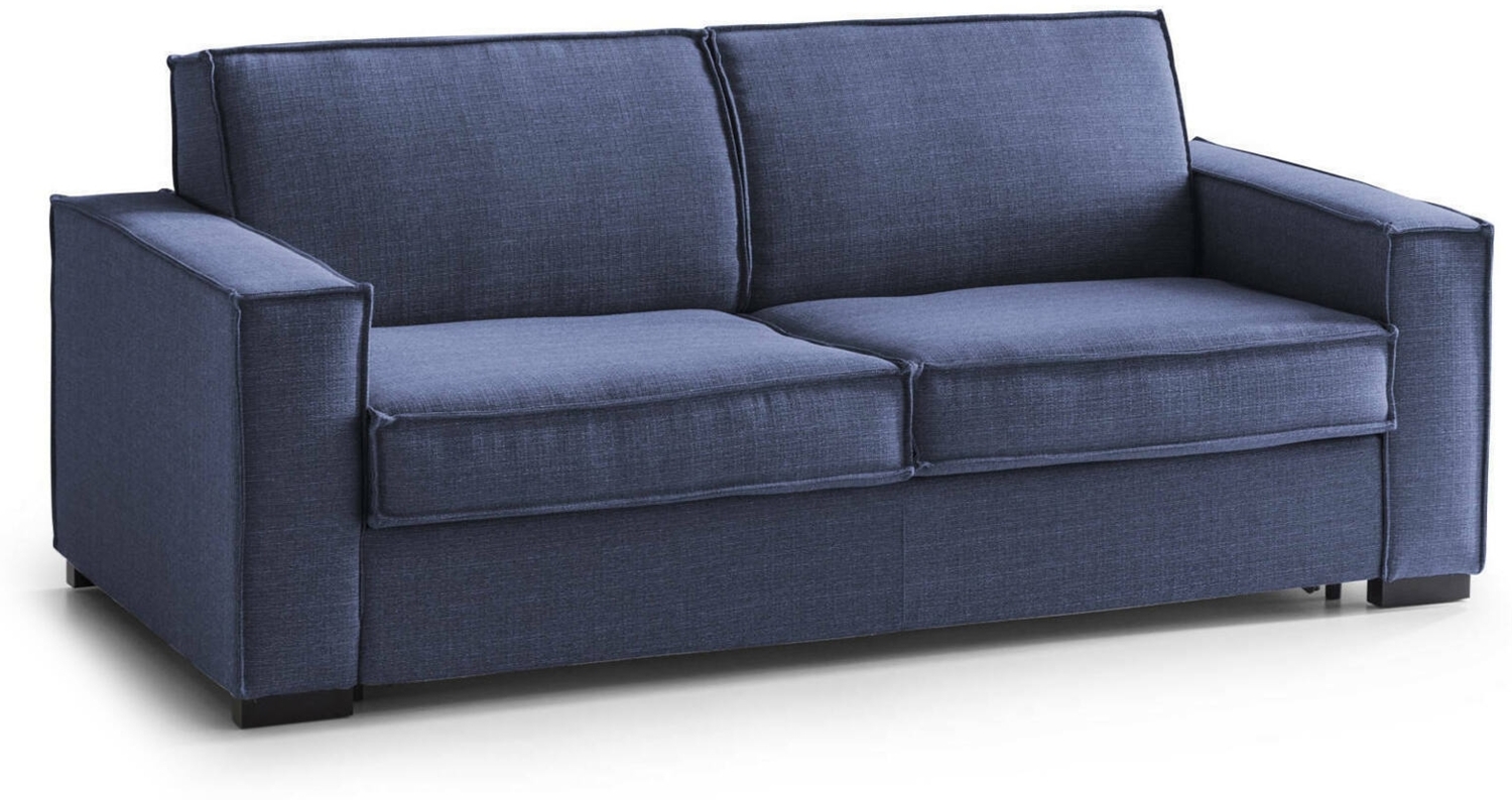 Dmora 2-Sitzer Schlafsofa Alk, Wohnzimmersofa mit drehbarer Öffnung, gepolsterter Stoff mit schmalen Armlehnen, 100 % Made in Italy, 160 x 95 x 90 cm, Blau Bild 1