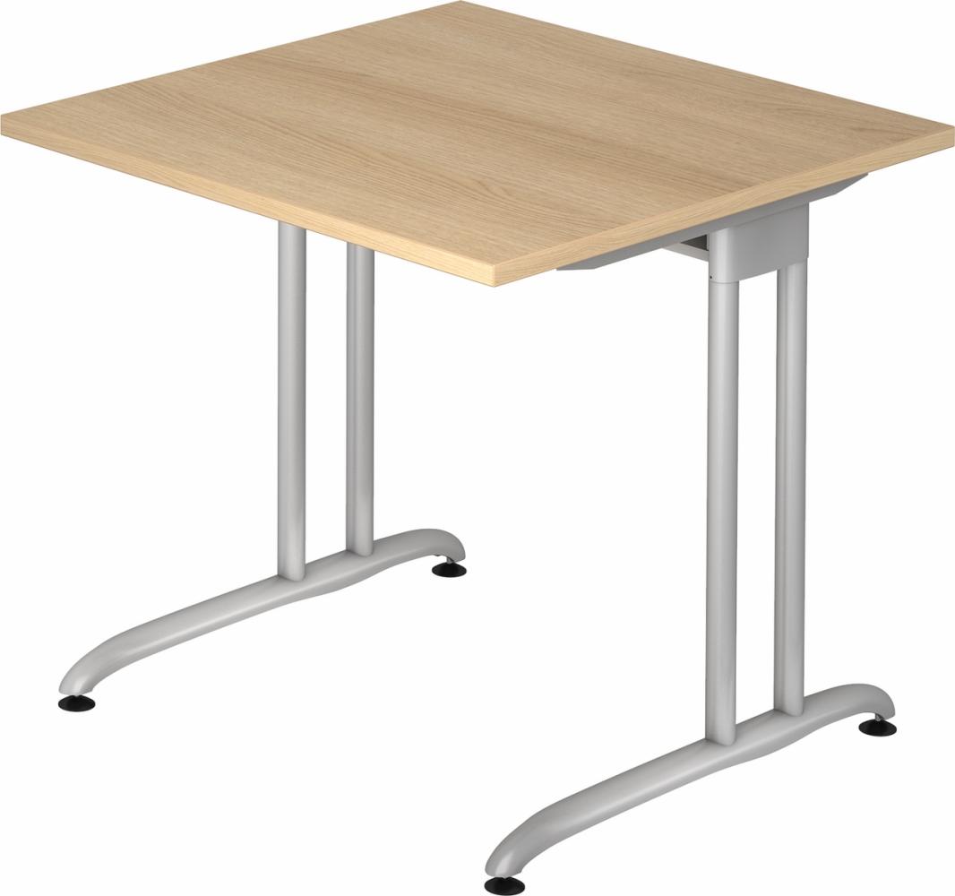 bümö Schreibtisch klein Serie 80x80 cm, Tischplatte aus Holz in Eiche, Gestell aus Metall in Silber - PC Tisch, kleiner Computertisch für's Büro, Office Bürotisch, BS-08-E Bild 1