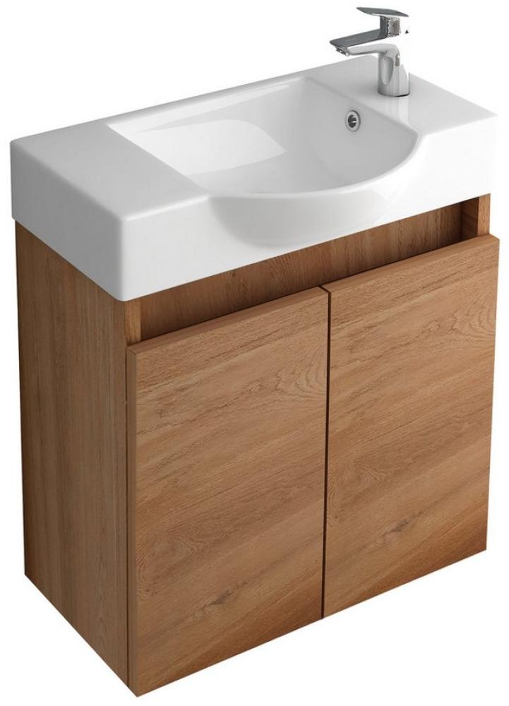 Alpenberger Badmöbel-Set Gäste WC Waschbecken mit Unterschrank 55 cm Breit, (Badezimmerschrank Klein, Moderner Waschplatz Braun), Waschbeckenunterschrank mit Softclose Funktion Bild 1