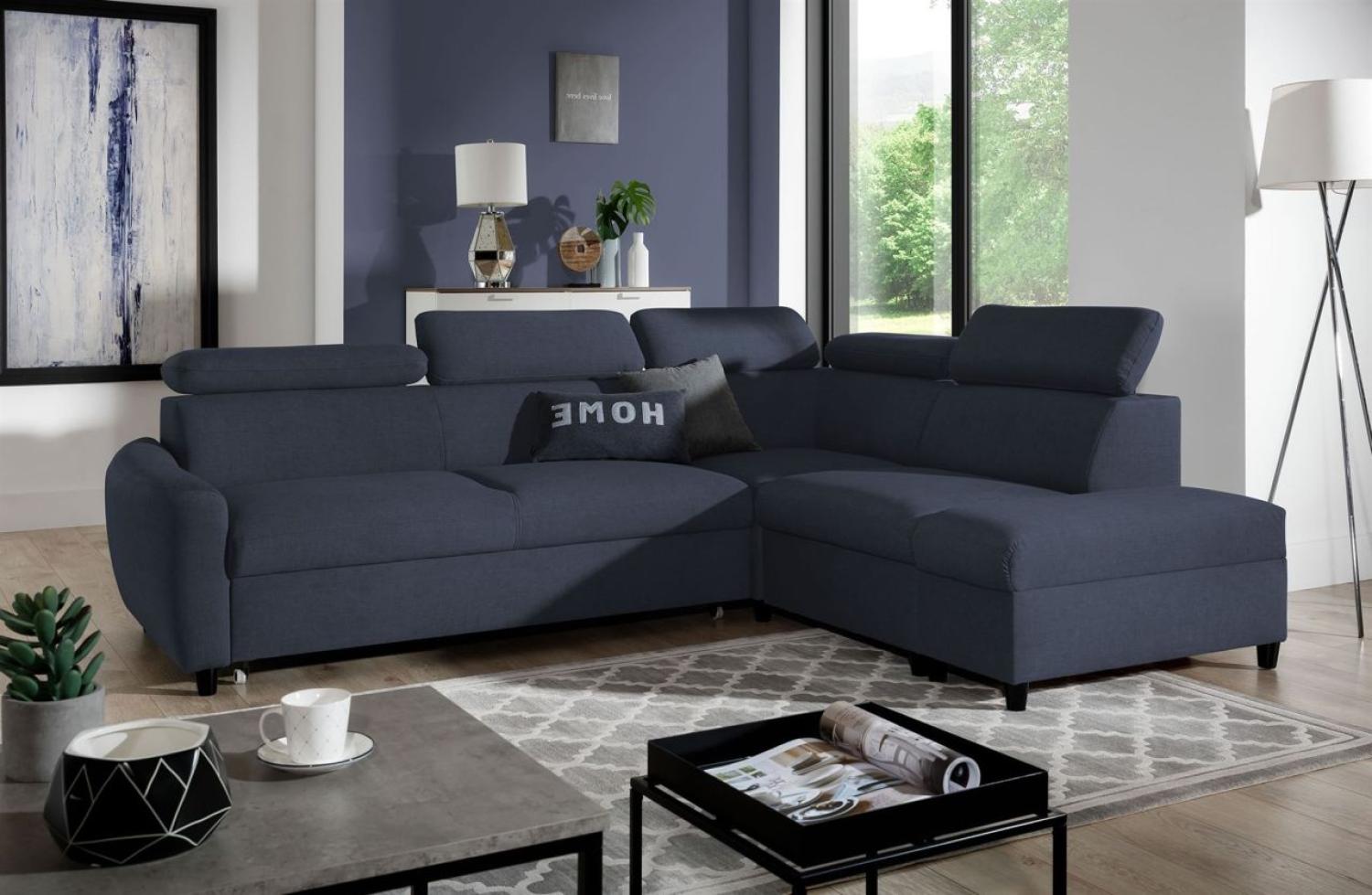 Ecksofa Schlafsofa Sofa ANTON in Stoff Esito Dunkelblau Ottomane Rechts Bild 1