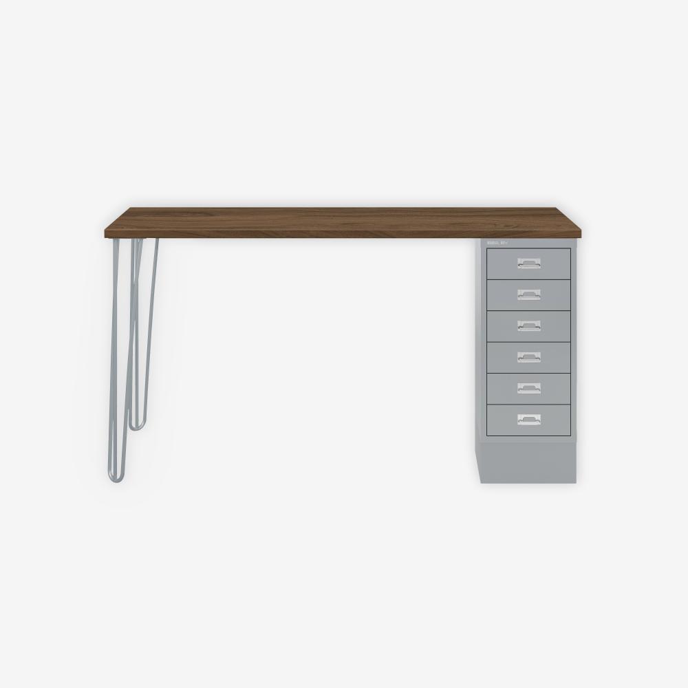 MultiDesk, 2 Stahlfüße, 1 MultiDrawer mit 6 Schüben, Dekor Nussbaum, Farbe Silber, Maße: H 740 x B 1400 x T 600 mm Bild 1