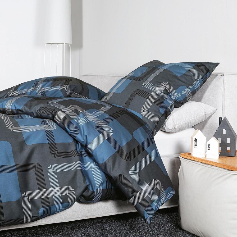 Janine Mako-Satin Bettwäsche J.D. 87096 denimblau|155x200 cm + 80x80 cm Bild 1