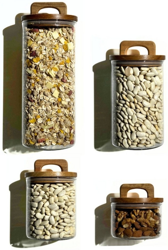 Zoha Vorratsglas Luftdichte Vorratsgläser Glas & Akazienholz-Deckel mit Henkel, Borosilikatglas, (Komplett Set, 2-tlg, Verschiedene Größen), Behälter aus Glas - Borosilikatglas Bild 1