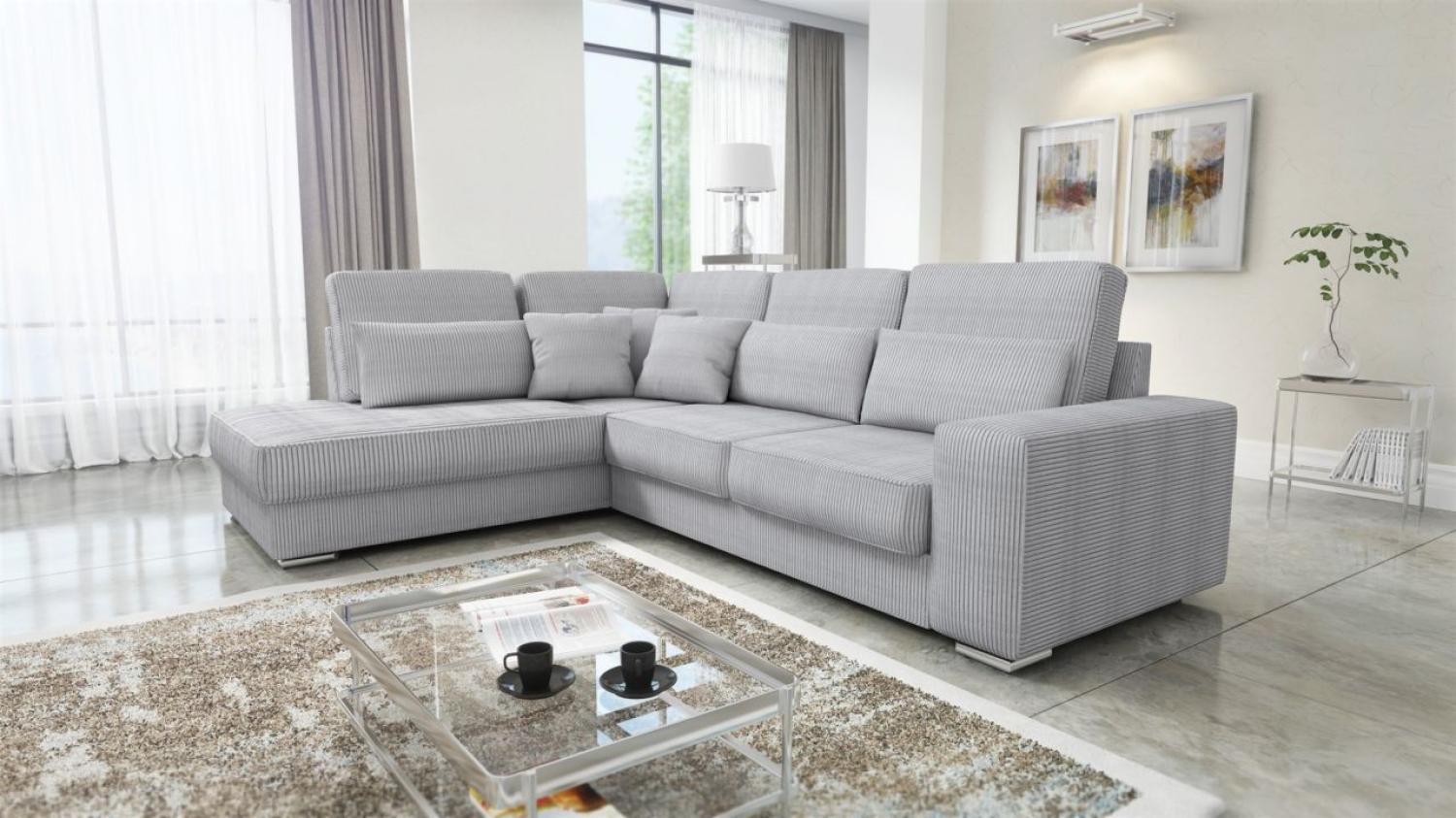 Ecksofa Sofa NEVIO XL Stoff Scala Hellgrau Ottomane Links Bild 1