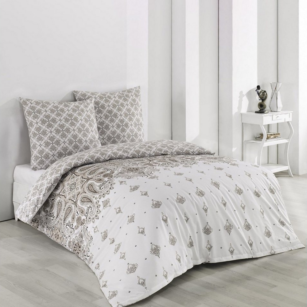 Buymax Bettwäsche Wendebettwäsche, Bettbezug-Set Stone, Harley, 100% Baumwolle, 3 teilig, 200x200 cm, Reißverschluss, hochwertig, Weiß, Beige Bild 1