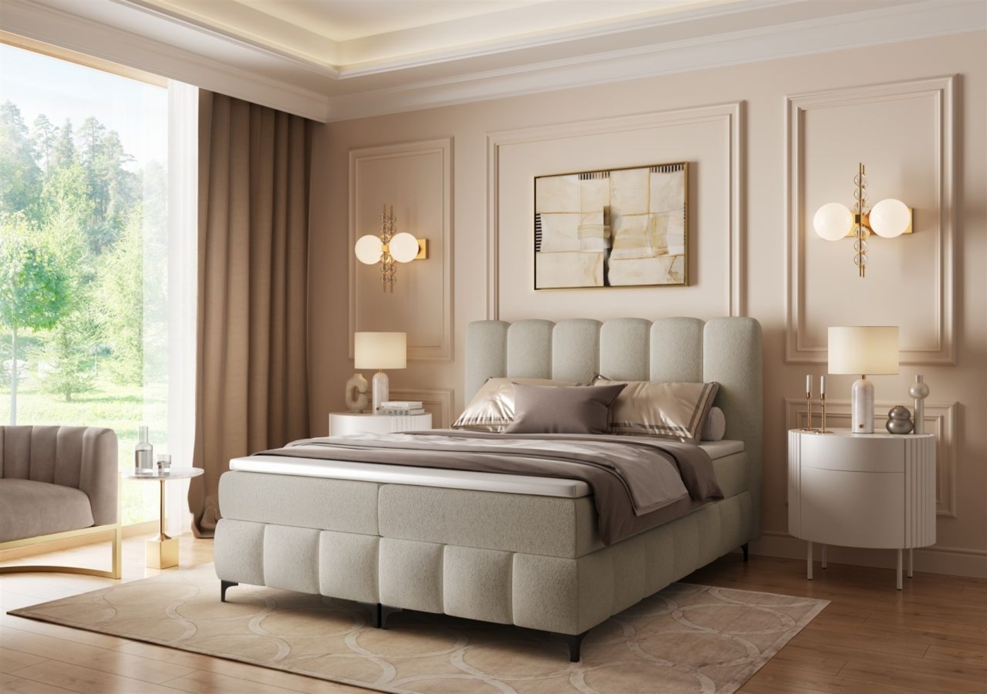 Boxspringbett Schlafzimmerbett ISABEL 160x200cm in Stoff Prime Beige Bild 1