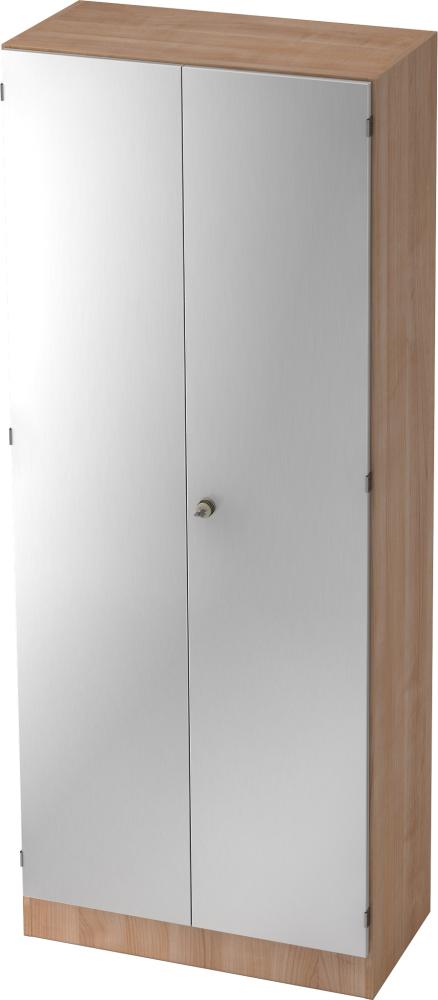 bümö office Aktenschrank abschließbar, Büroschrank groß aus FSC-Holz, 80cm breit in Nussbaum/Silber - abschließbarer Schrank, Büroschrank abschließbar, Büro Möbel Schrank System, 6100-N-S-SG Bild 1