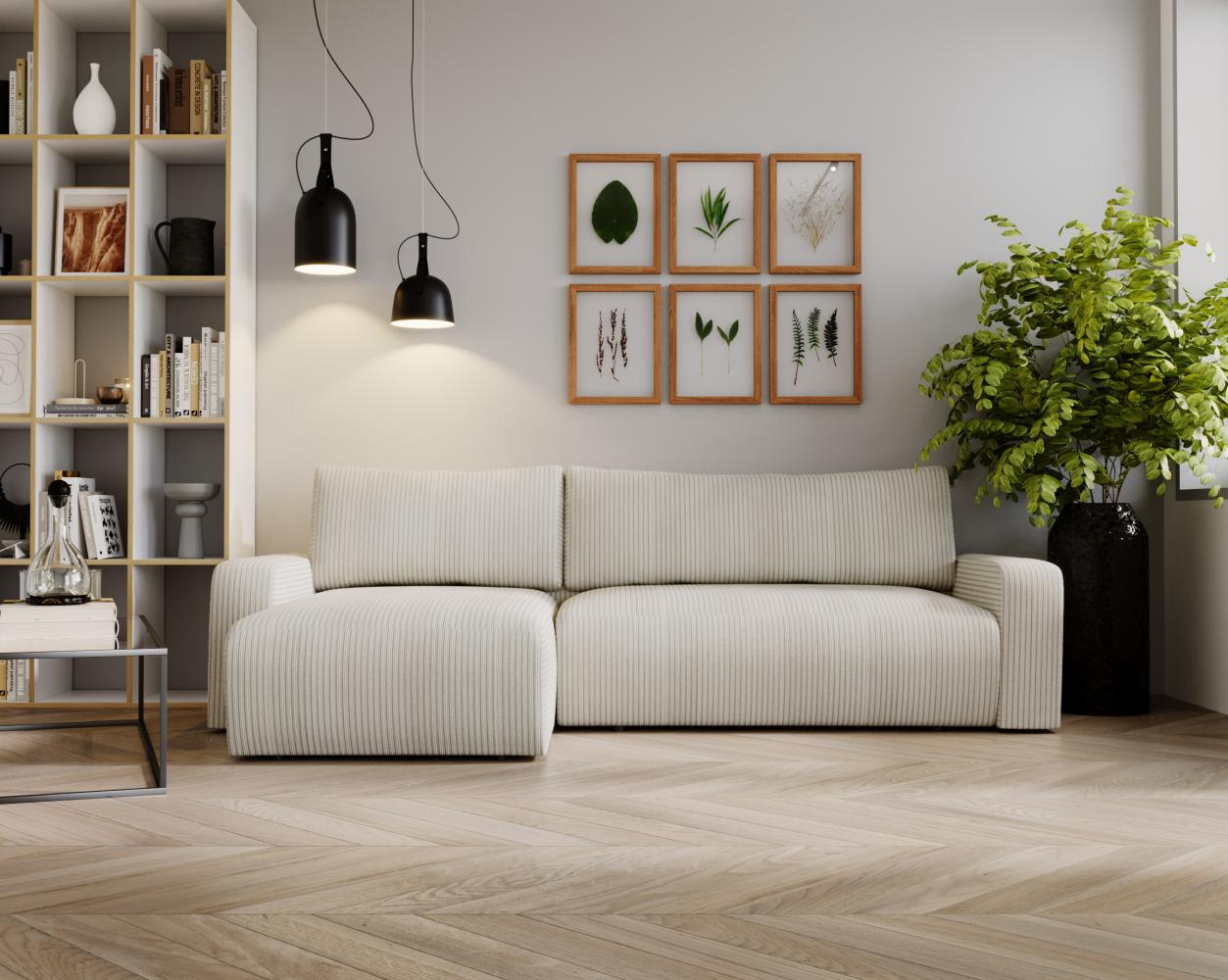 Ecksofa L-form, mit Schlaffunktion und Bettkasten - ARGOS - Beige Cord Bild 1