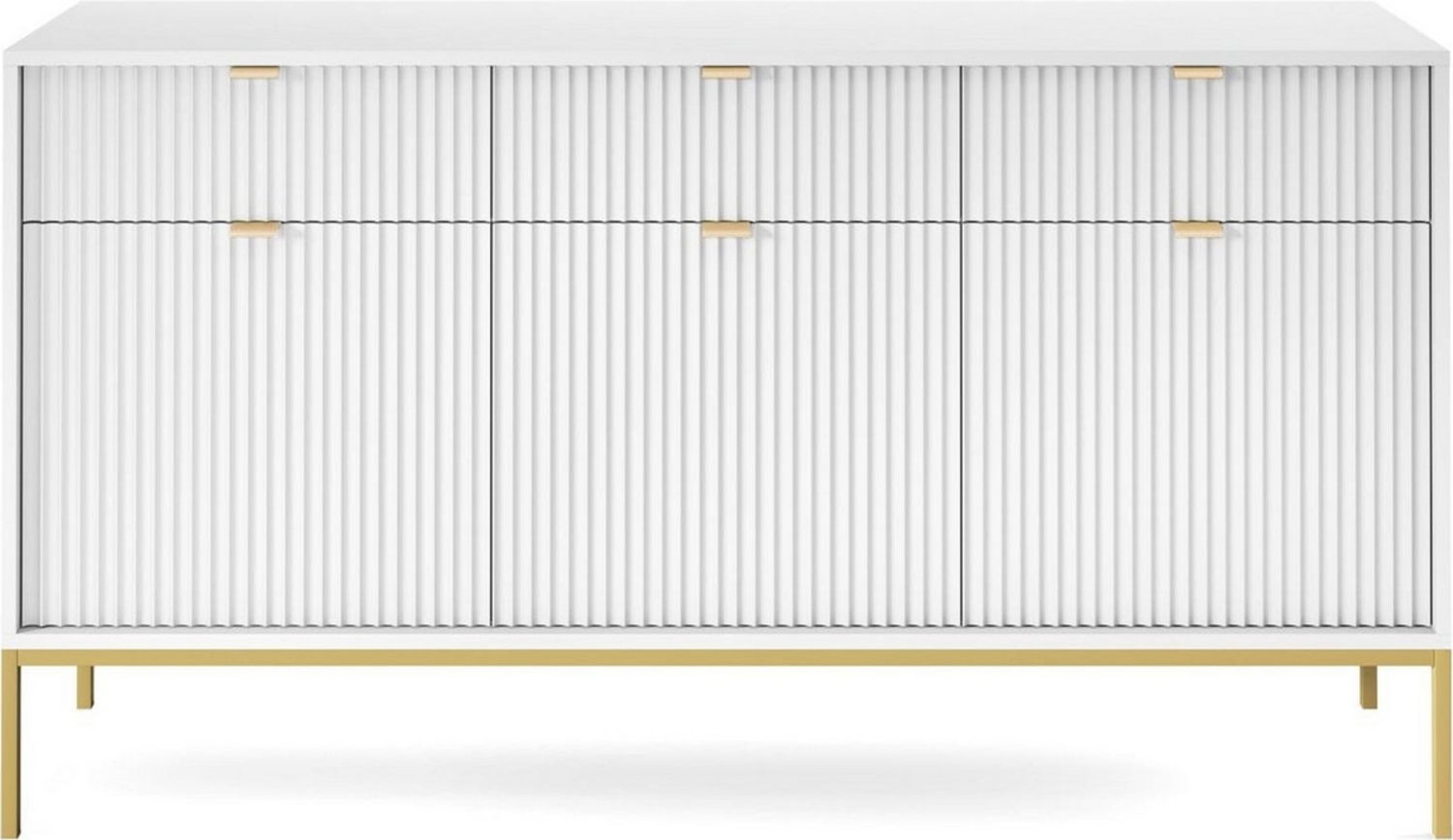 Compleo Kommode NANCY, Breite 154 cm, Dreitürige Sideboard, goldene Griffe, mit 3 Schubladen Bild 1