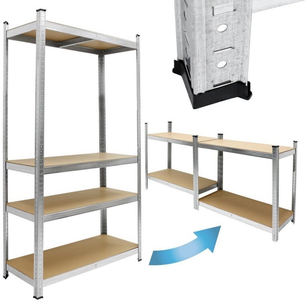 ECD Germany Schwerlastregal Keller Regal Steckregal Lagerregal für Werkstatt & Garage Lastenregal, 1-tlg, Regalsystem bis 875kg Werkstattregal Metall / MDF Silber Bild 1