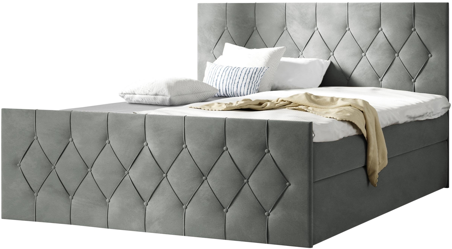 Boxspringbett Simori Lux, Grau, 160x200 cm Bild 1