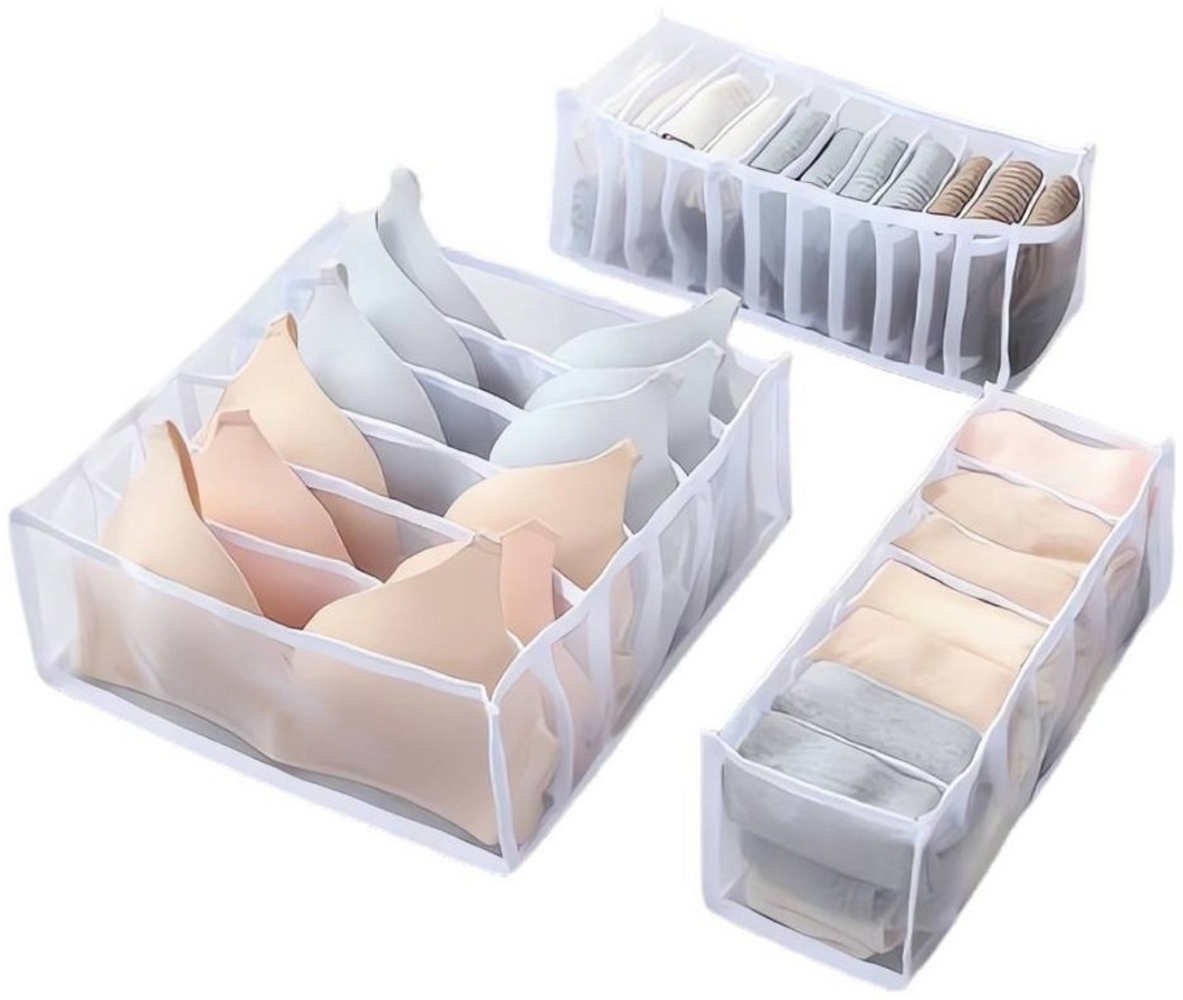 Blusmart Aufbewahrungsbox 3 Stück Unterwäsche-Schubladen-Organizer (Mehrzweck-Aufbewahrungsbox, 3 St, Kleidung Separator), Organizer Höschen Socken Aufbewahrungsboxen Bild 1