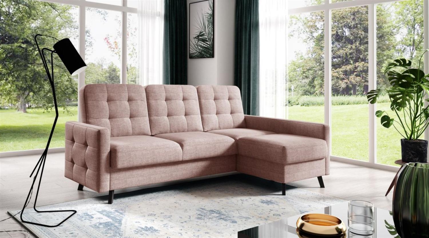 Ecksofa Sofa GARNET Stoff Luis Rosa mit Schlaffunktion Ottomane Rechts Bild 1