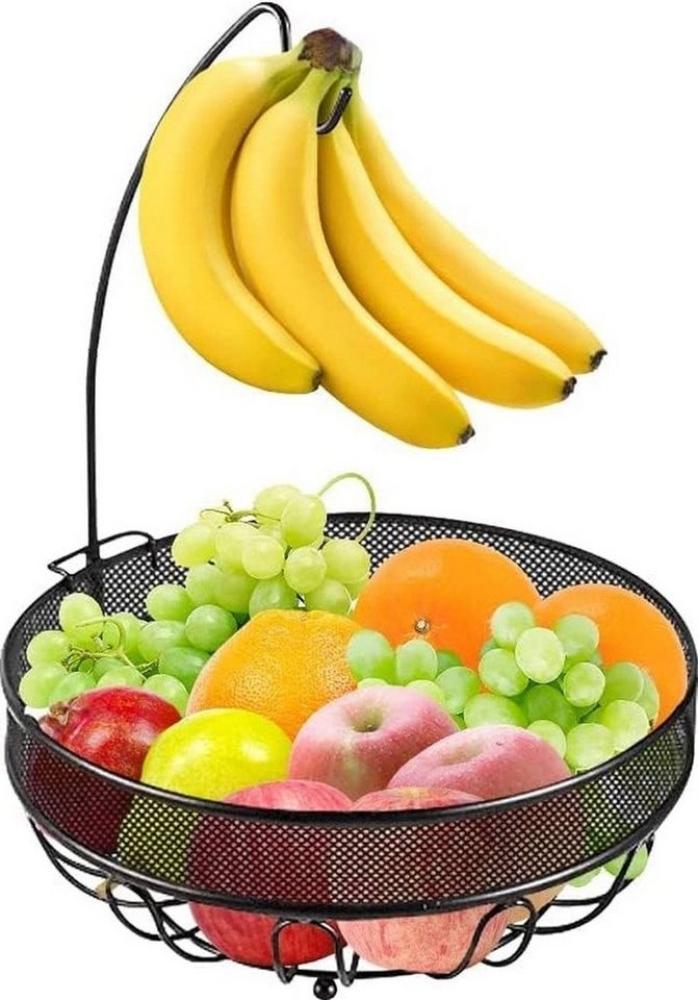 Coonoor Obstschale Obstkorb Obstschale mit Bananenhalter, Gemüsekorb aus Metall, Schwarz, Metall Bild 1