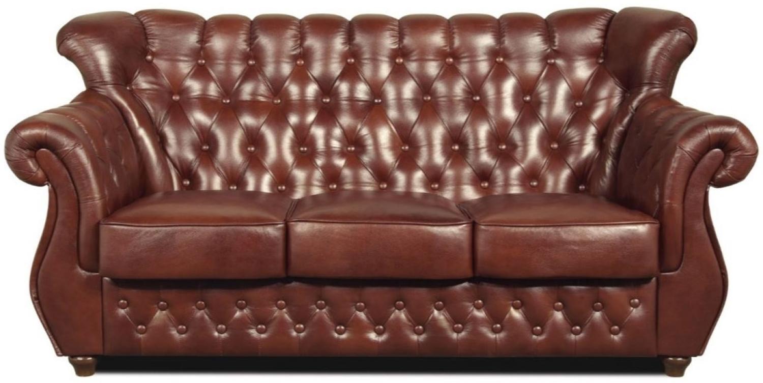 Casa Padrino Chesterfield Echtleder 3er Sofa in braun mit dunkelbraunen Füßen 200x80 x H. 85 cm Bild 1