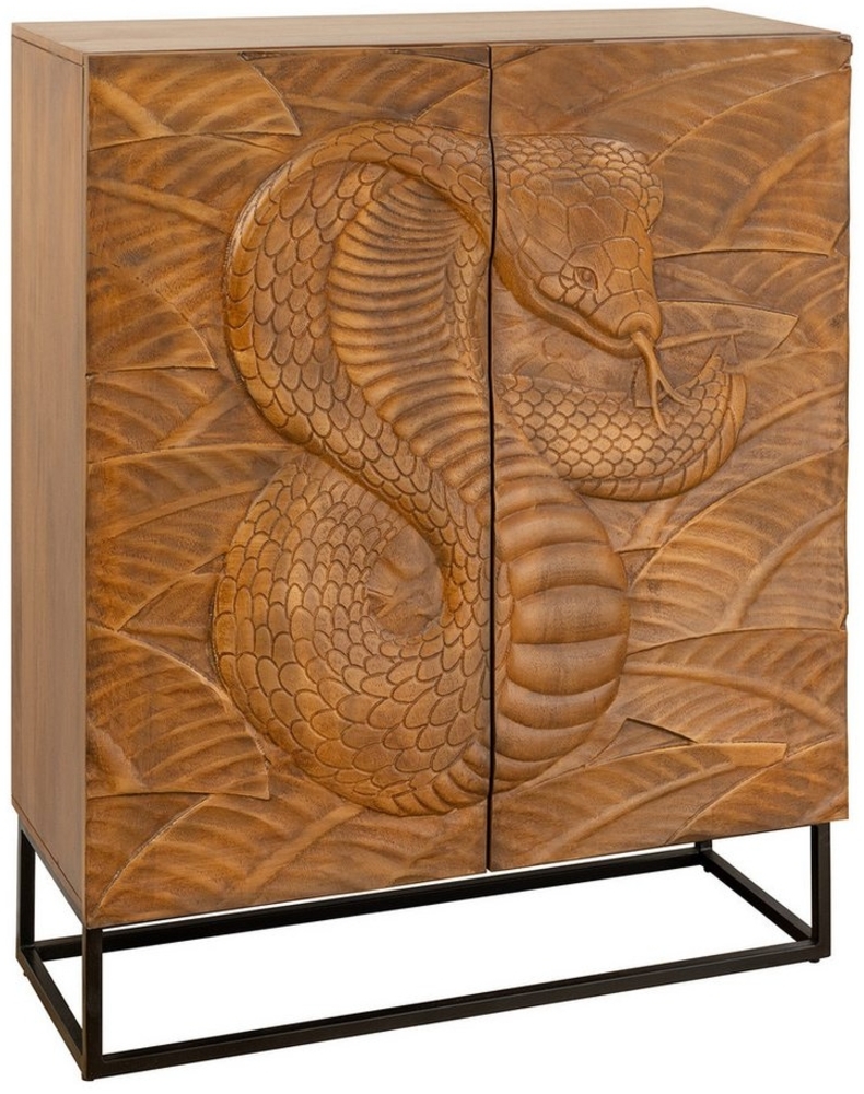 riess-ambiente Highboard SNAKE 120cm braun / schwarz · Hochschrank aus Massivholz mit 3D-Front (Einzelartikel, 1 St), grifflose Kommode aus Mangoholz · 2 Türen & 6 Fächer · Wohnzimmer Bild 1