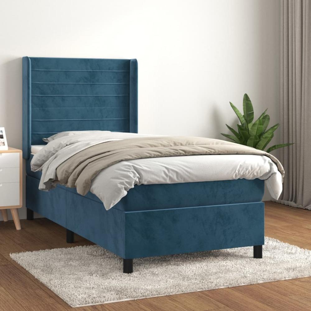 vidaXL Boxspringbett mit Matratze Dunkelblau 100x200 cm Samt 3132727 Bild 1