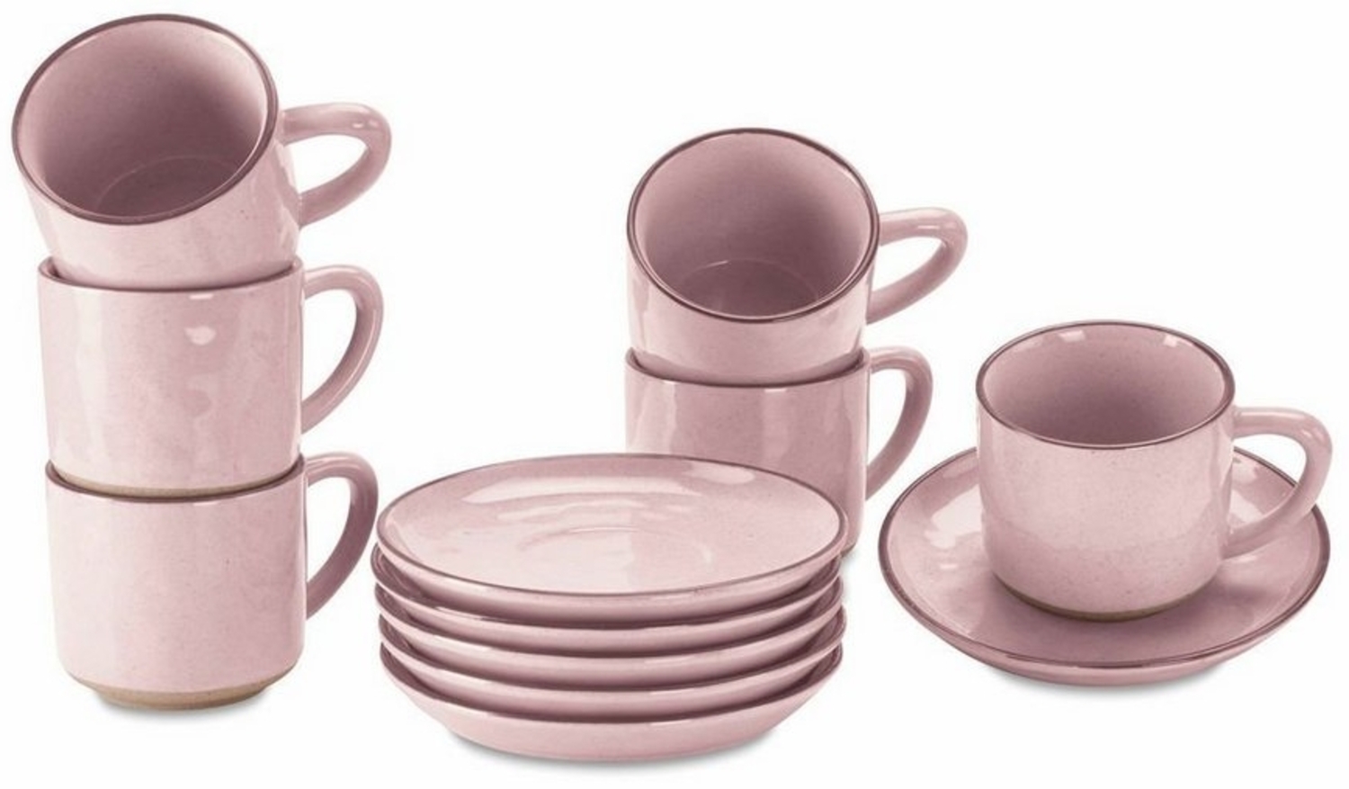 Mirabeau Geschirr-Set Tasse mit Untertasse 6er Set Biarré rosa, Steinzeug Bild 1