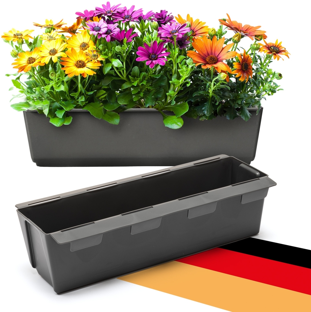 BigDean 2er Set Paletten Blumenkästen - Einsatz - mit Hängesystem zum Einhängen - 37cm anthrazit - Pflanzkasten für Europalette Balkonkasten Blumentopf - aus recyceltem PP-Kunststoff Bild 1