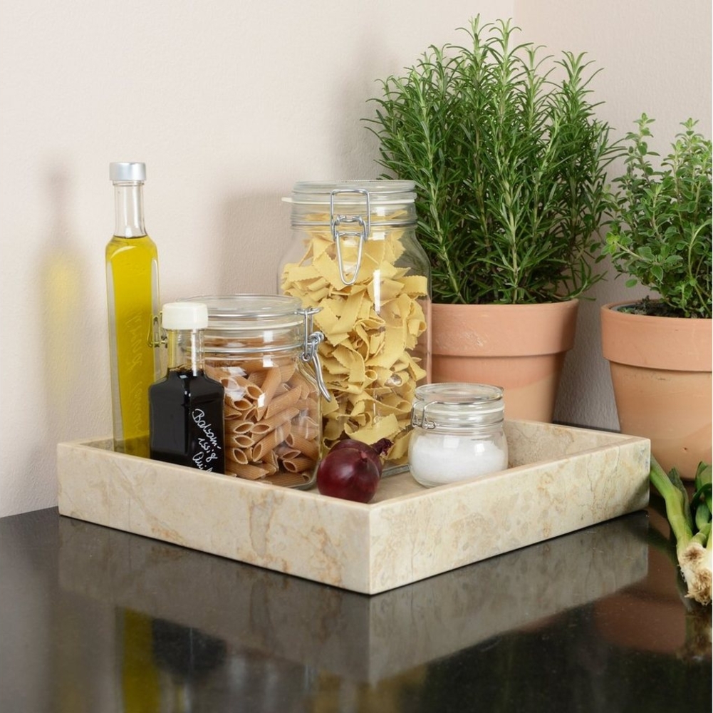 wohnfreuden Dekotablett Marmor Tablett creme quadratisch 30 cm, 32999 Bild 1