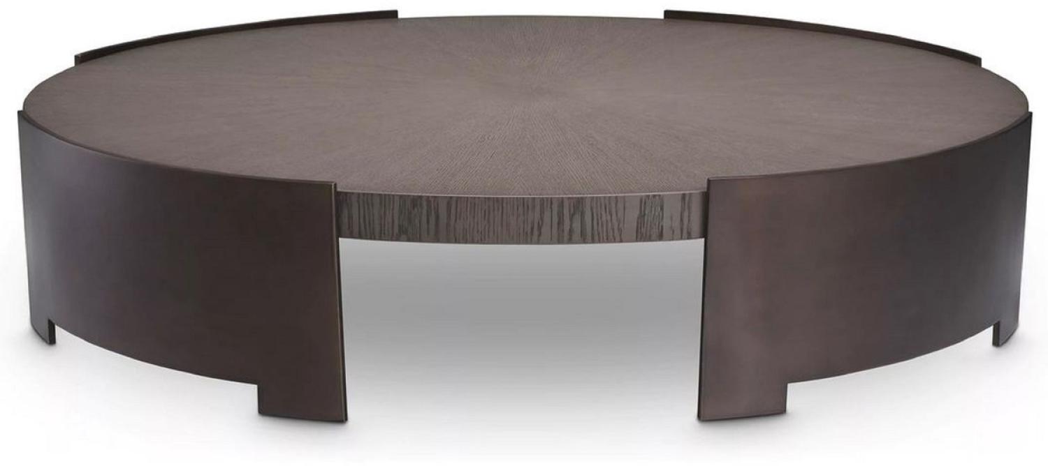 Casa Padrino Luxus Couchtisch Grau / Bronze Ø 118,5 x H. 24,5 cm - Runder Wohnzimmertisch mit Massivholz Tischplatte - Wohnzimmer Möbel - Massivholz Möbel - Luxus Möbel - Luxus Einrichtung Bild 1