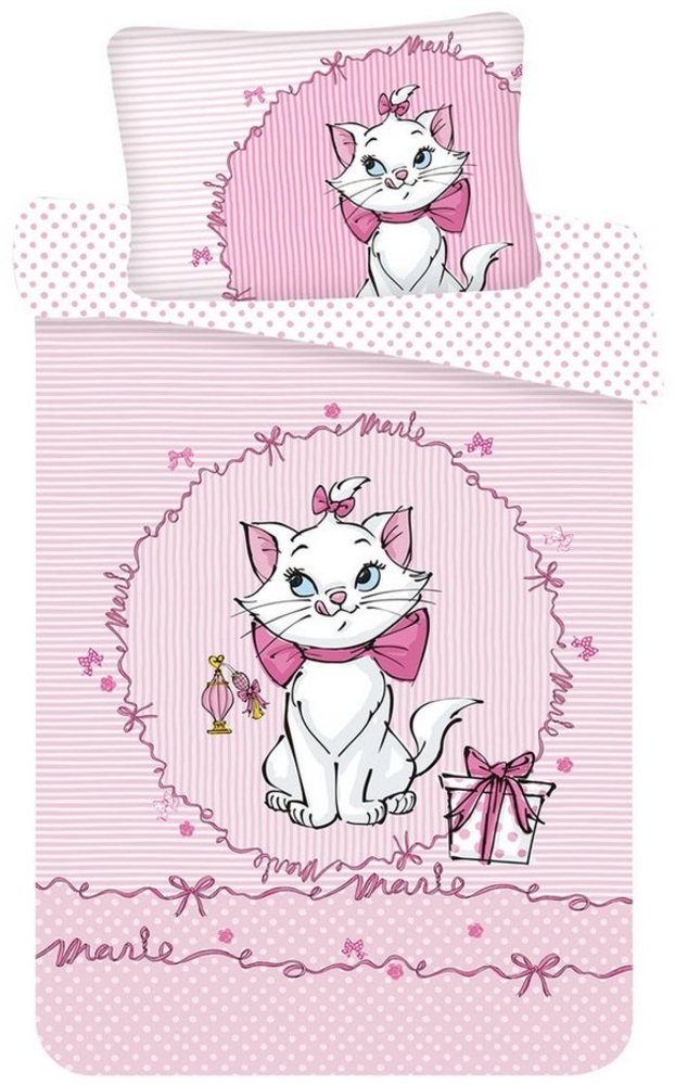 Disney Kinder Baby Bettwäsche Marie Aristocats Rosa gestreift Bettdecke 100x135 + Kopfkissen 40x60 cm 100 % Baumwolle Bild 1