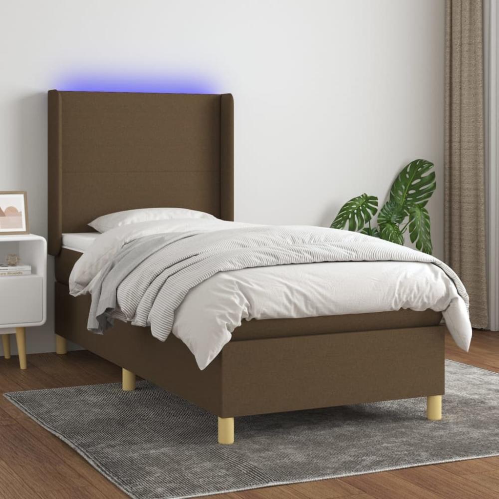 vidaXL Boxspringbett mit Matratze & LED Stoff Dunkelbraun 80x200 cm, Härtegrad: H2 [3138672] Bild 1