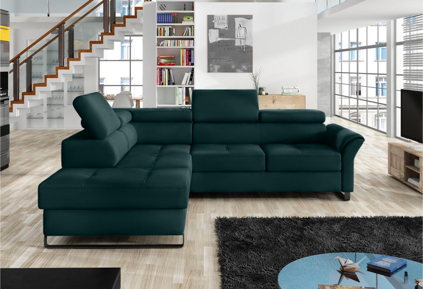 Stylefy Aventine Ecksofa Velours Grün Links Bild 1