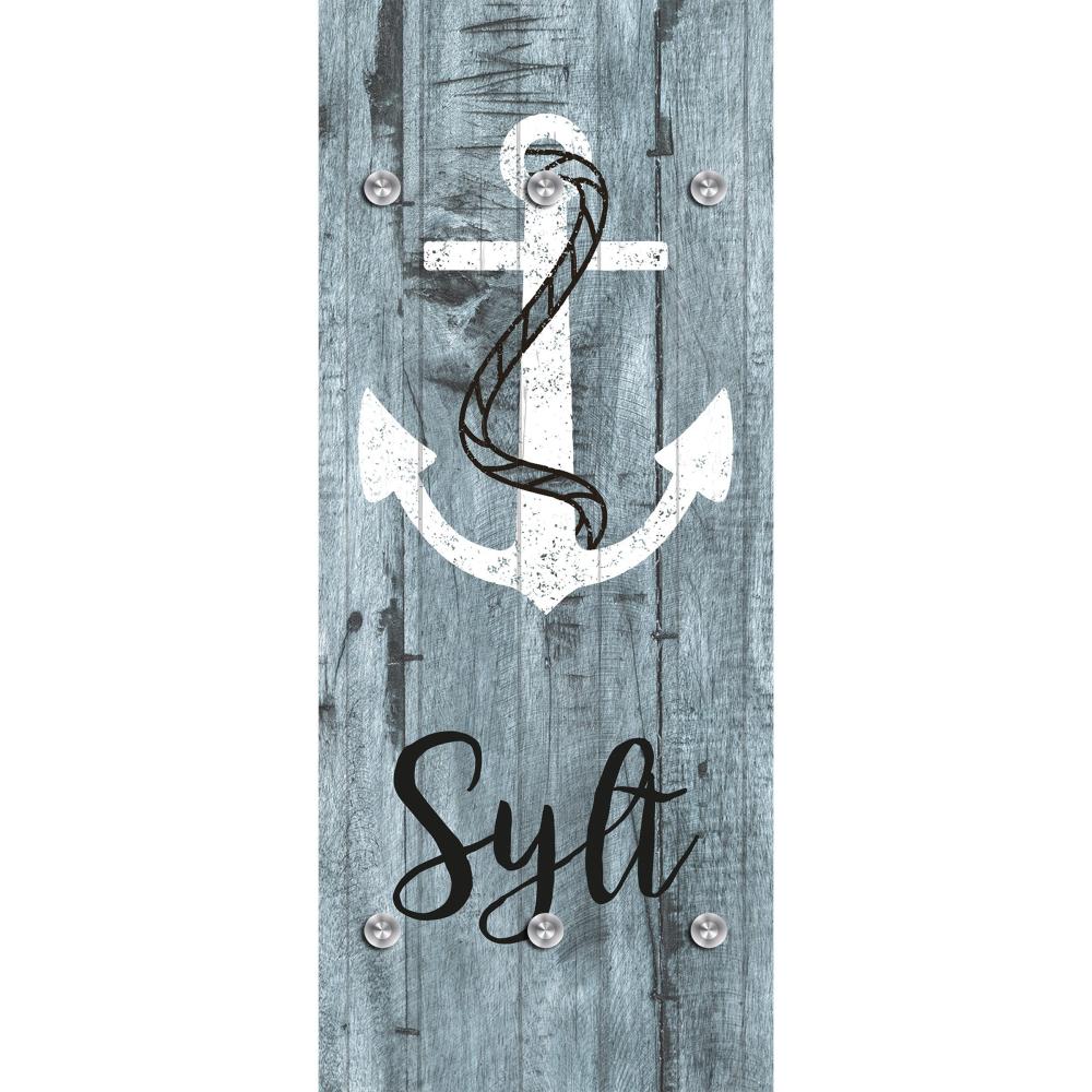 Queence Garderobe - "Sylt Anker" Druck auf hochwertigem Arcylglas inkl. Edelstahlhaken und Aufhängung, Format: 50x120cm Bild 1