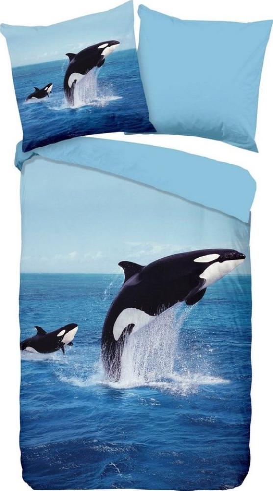 PURE luxury collection Wendebettwäsche Orca Bettwäsche-Set Bettbezug & Kissenbezüge, Renforcé, 2 teilig, mit Walfischen Bild 1