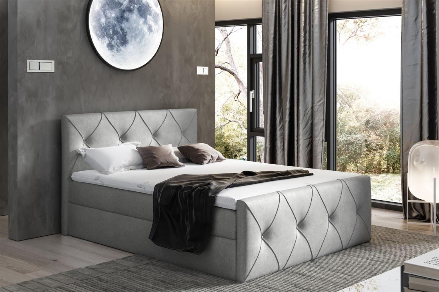 Boxspringbett Schlafzimmerbett LEWIS LUX 160x200cm in Stoff Monolith Silbergrau Bild 1