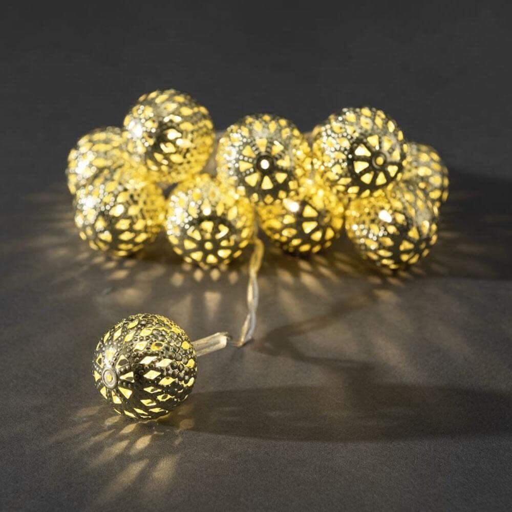 Konstsmide 3188-803 LED Dekolichterkette "goldfarbene Metallbälle" / für Innen (IP20) / Batteriebetrieben: 3xAA 1.5V (exkl.) / 10 warm weiße Dioden / transparentes Kabel, Gold Bild 1