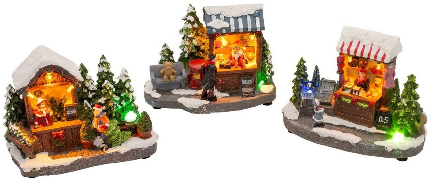 Spetebo Weihnachtsstadt LED Weihnachtsstadt bunt beleuchtet - 3er Set, Weihnachtsdorf Szene Verkaufsstand Bild 1