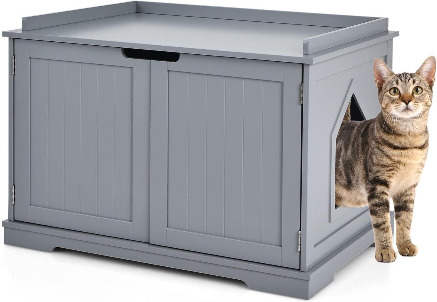 COSTWAY Katzenschrank, geschlossene Katzentoilette mit Eingang, Haustierbox Haustierkiste aus Holzstruktur, Katzenschrank für Katzen & Hunde Bild 1