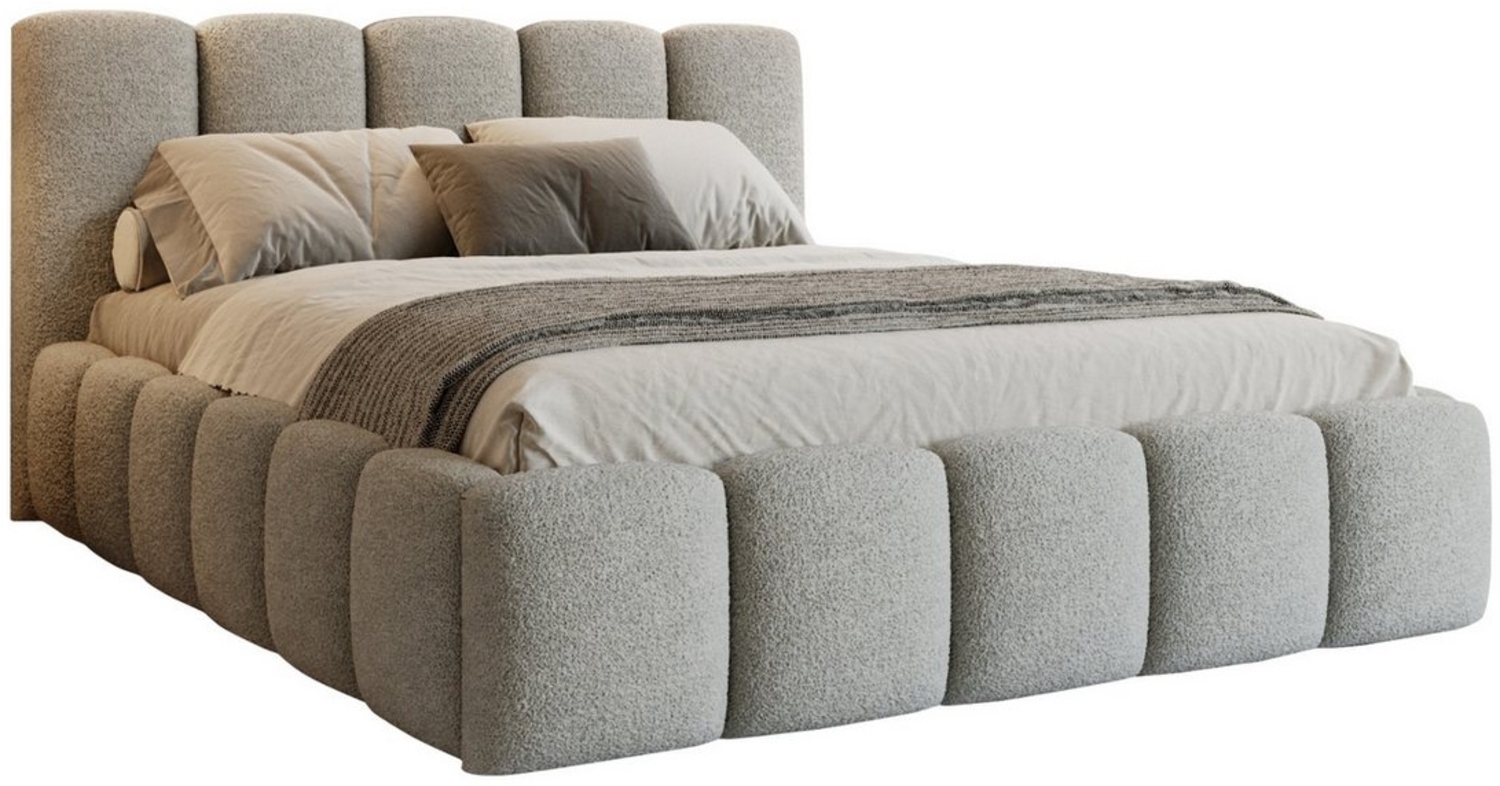Deine Möbel 24 Polsterbett VIVIAN Bett Komplettbett Bouclé mit Bettkasten und Lattenrost (Set, 3-tlg, Bubble Bett in Beige / Creme / Grau / Hellgrau / Dunkelgrau / Weiß), 140x200 160x200 180x200 200x200 cm Bild 1