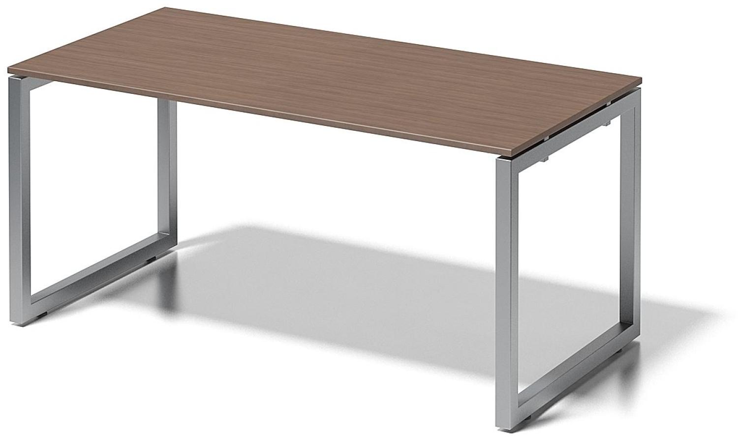 Cito Schreibtisch, 740 mm höhenfixes O-Gestell, H 19 x B 1600 x T 800 mm, Dekor nußbaum, Gestell silber Bild 1