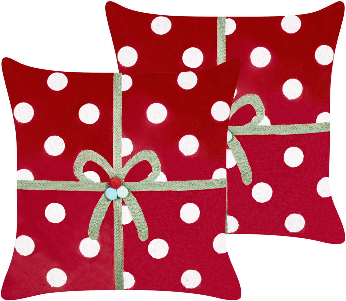 Kissen 2er Set GUMDROP Gepunktetes Muster Samtstoff 45 x 45 cm Rot Bild 1