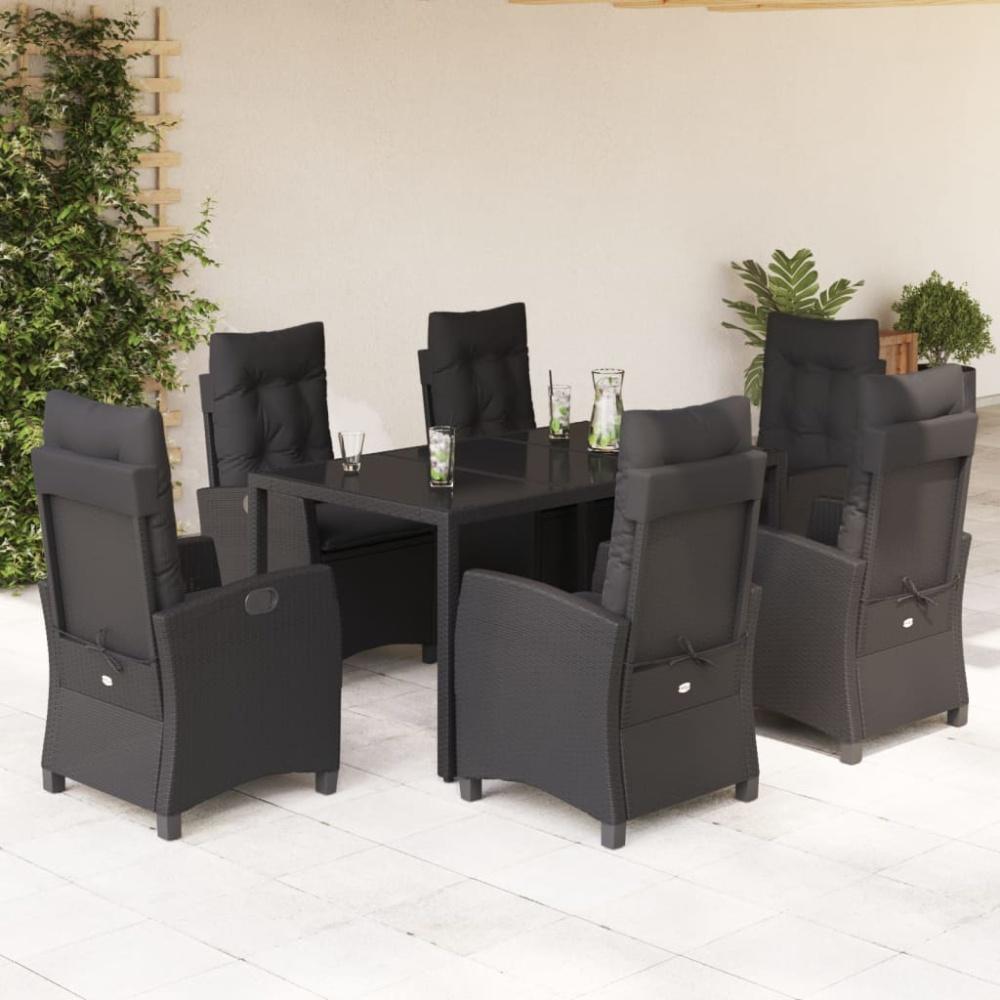 vidaXL 7-tlg. Garten-Essgruppe mit Kissen Schwarz Poly Rattan Bild 1