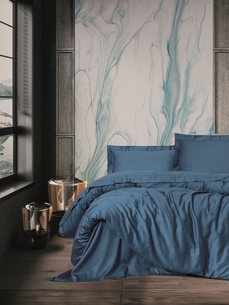 Satin-Doppelbettbezug-Set (DE), 'Elegant', Blau Bild 1