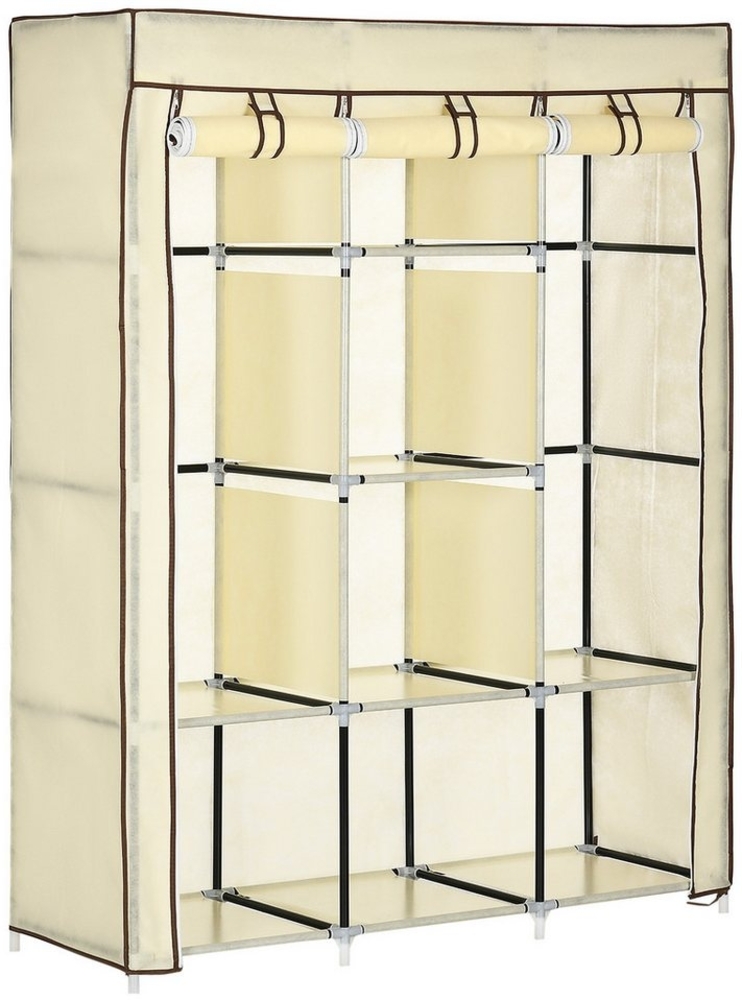 HOMCOM Stoffschrank Kleiderschrank mit Kleiderstangen, 8 Ebenen (Faltschrank, 1-St, Faltbare Garderobe für Schlafzimmer) Vliesstoff, Cremeweiß, 125 x 43 x 162,5 cm Bild 1