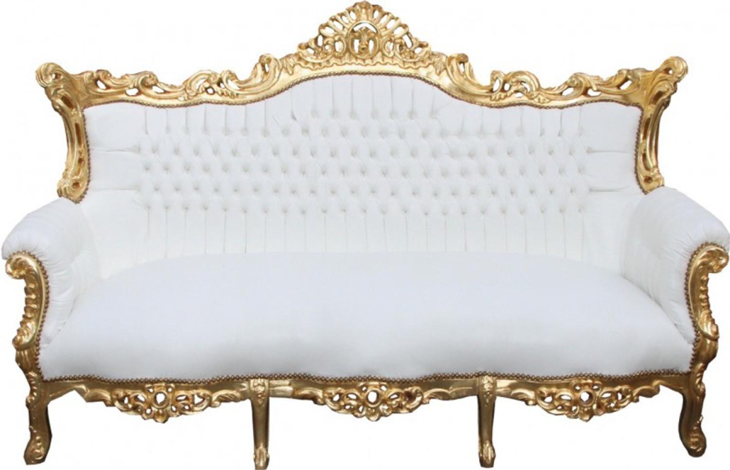 Casa Padrino Barock 3-er Sofa Master Weiss / Gold - Antik Möbel Bild 1