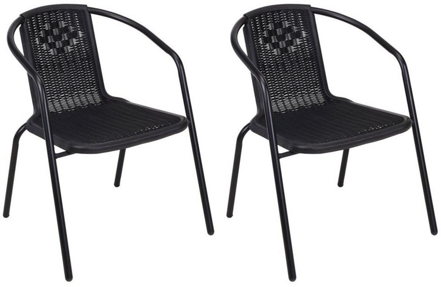 2 Stück Stabiler Rattan-Design Bistrostuhl Stapelstuhl Stahl schwarz Bild 1