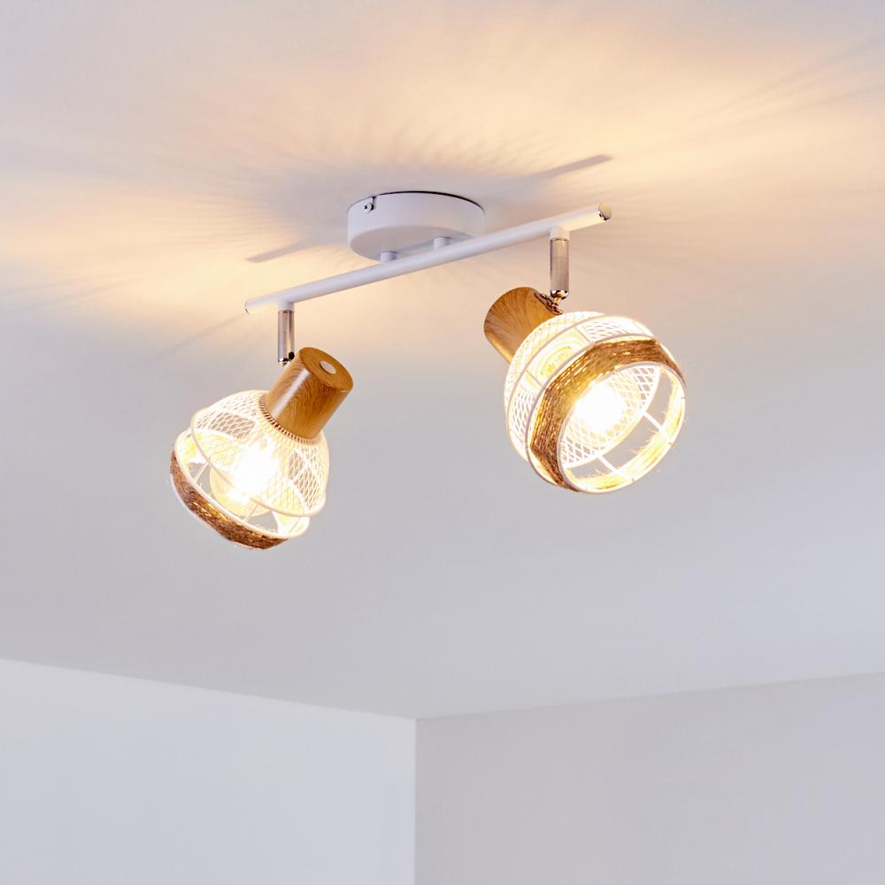 hofstein Deckenleuchte »Nalles« verstellbare Deckenlampe, Metall/Holz/Hanfseil, Weiß, ohne Leuchtmittel, Lampenschirme dreh-/schwenkbar, 2xE27, Gitter-Optik, chrom, Natur Bild 1