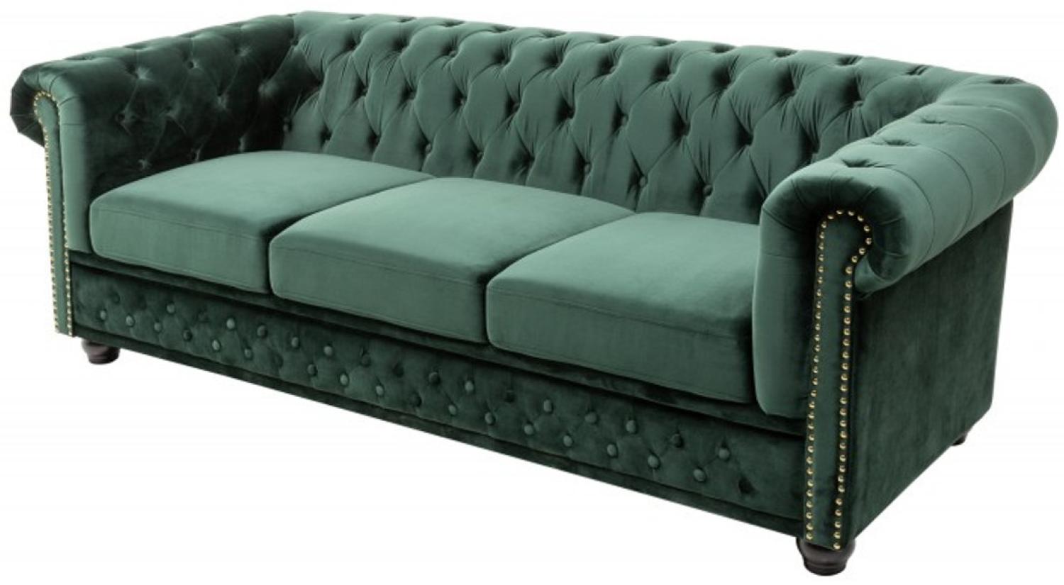 Casa Padrino Chesterfield 3er Sofa in Grün / Braun / Gold 205 x 73 x H. 85 cm - Designer Chesterfield Sofa Bild 1