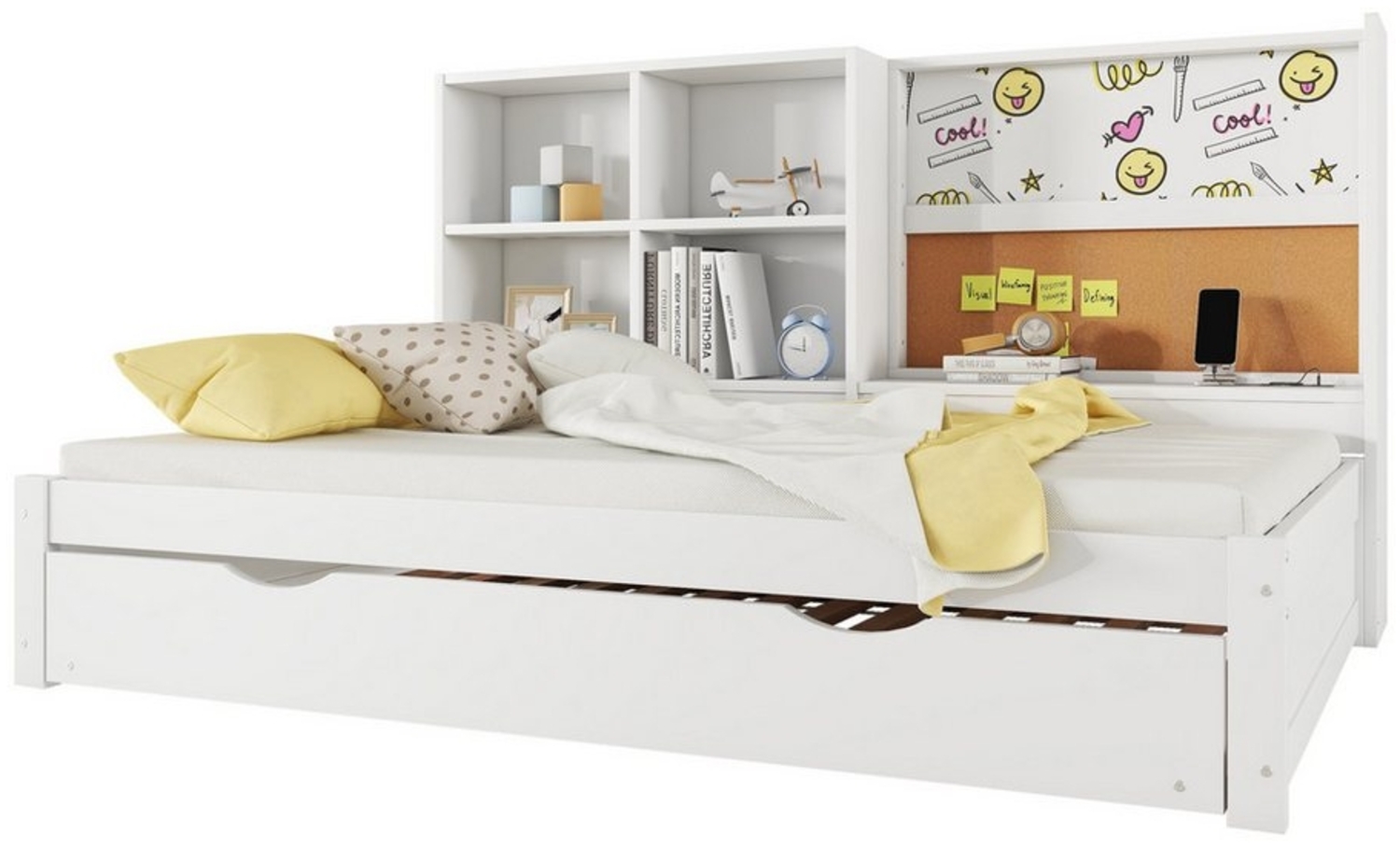 Flieks Daybett, Kinderbett 90x200cm mit Ausziehbett 90x190cm/ USB-Laden/ Zeichenbrett Bild 1