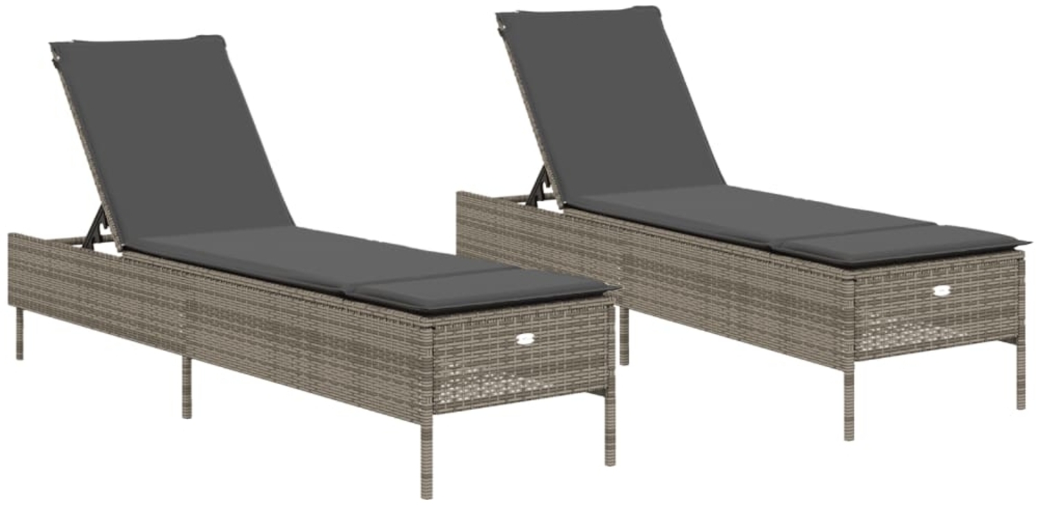 vidaXL Sonnenliegen mit Auflagen 2 Stk. Grau Poly Rattan 3261589 Bild 1