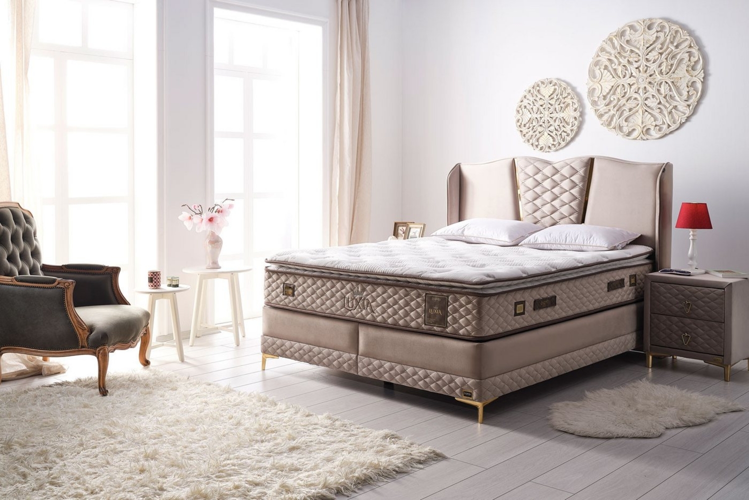 Pointhome Boxspringbett Set, Luxia, Schlafzimmerbett, Matratze mit Topper, H4/H5 (Extra Fest) (1 x Matratze, 2 x Bettkasten, 1 x Bettkopfteil), Taschenfederkernsystem, Hyper-Schaum, Luftkapsel, Matratzenhöhe: 27 cm Bild 1