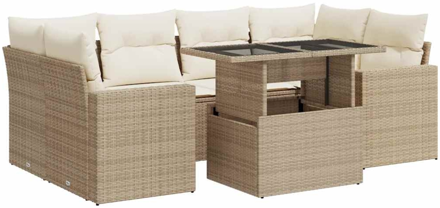 vidaXL 7-tlg. Garten-Sofagarnitur mit Kissen Beige Poly Rattan 3326269 Bild 1