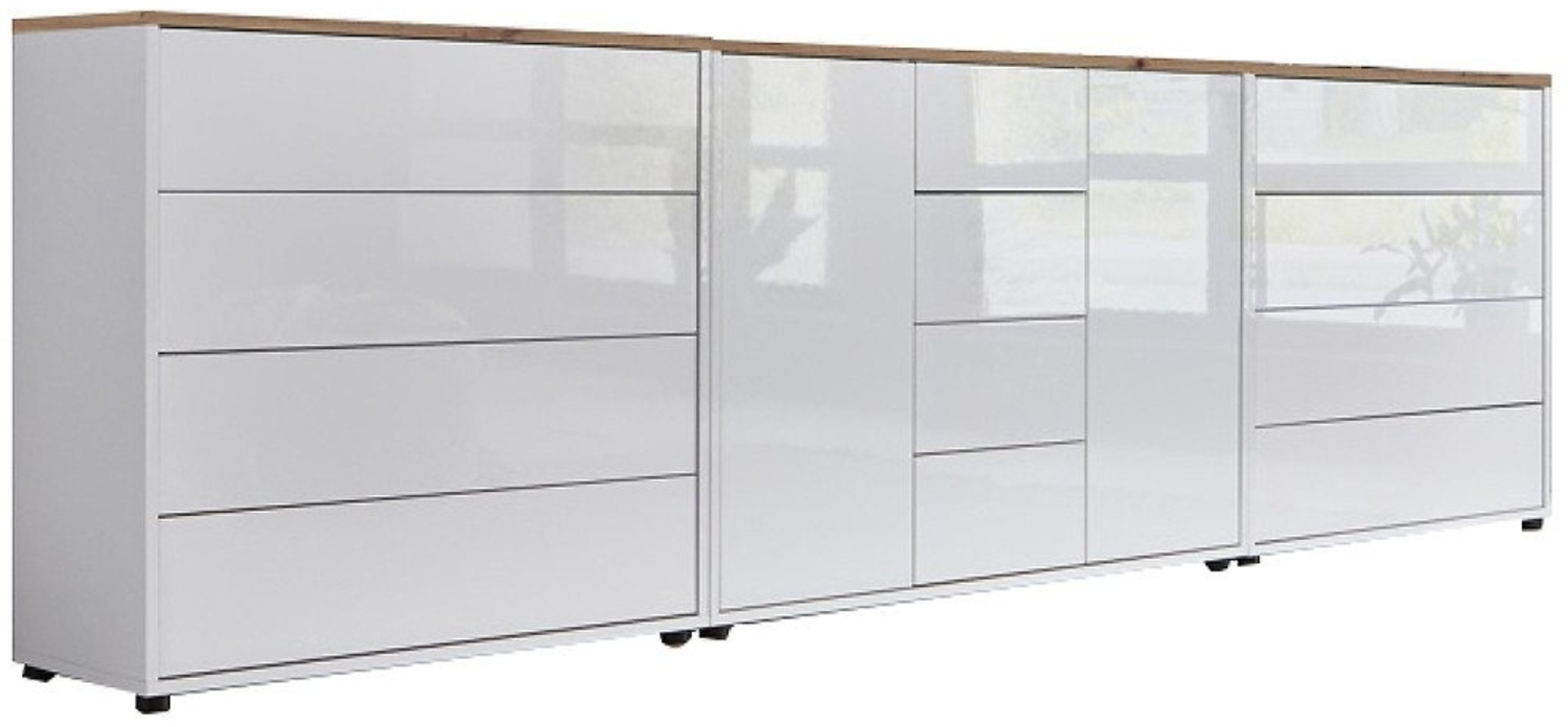 BMG Möbel Kommode Sideboard Mailand Set 12 in verschiedenen Ausführungen (3tlg), mit weiß lackierten Hochglanzfronten und Push-to-open-Funktion Bild 1