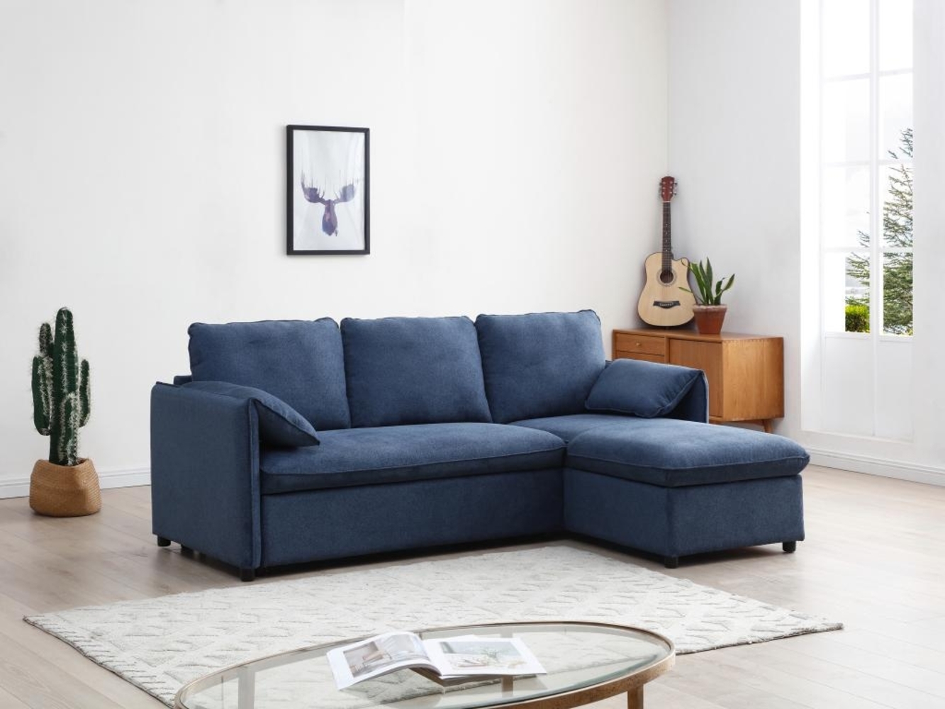 Vente-unique - Ecksofa mit Schlaffunktion - Ecke wechselbar - Stoff - Blau - ALPARETO Bild 1